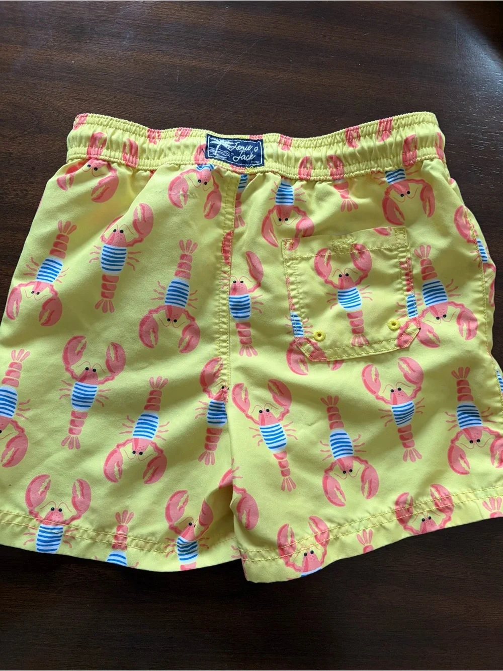 Boys’ Yellow Lobster-Print Swim Trunks